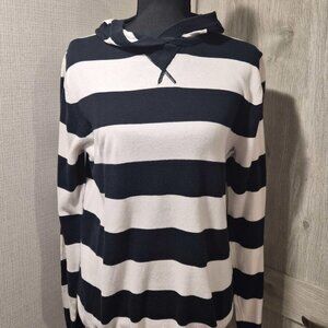 Heritage 1981 Black & White Striped Hoodie 100% Cotton Size S